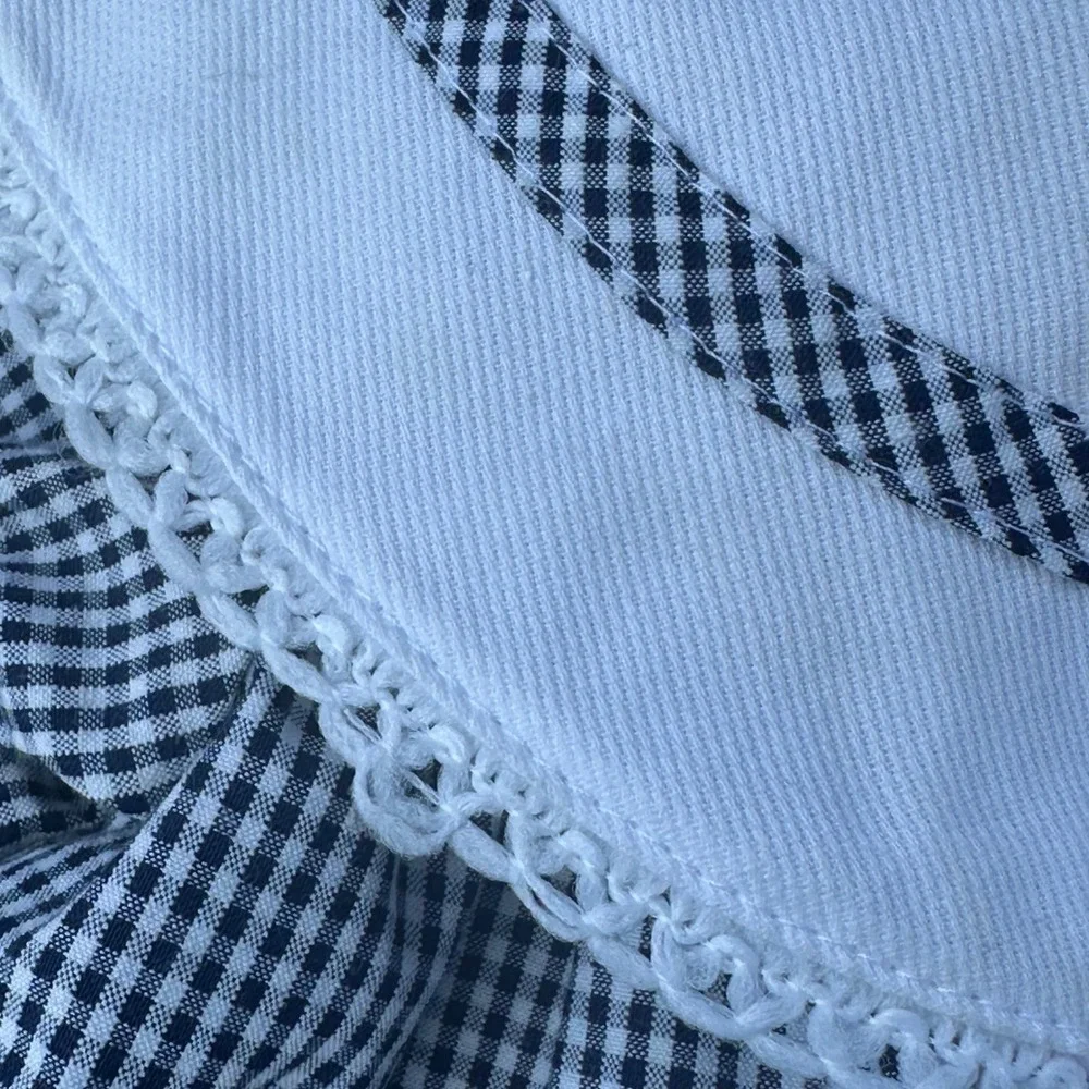 Vintage Gingham Baby Girl Dress Navy Blue White Floral Embroidery 12 Months Cute